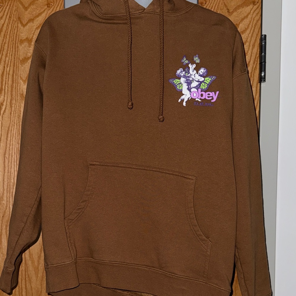 Obey Brown Butterfly Print Hoodie